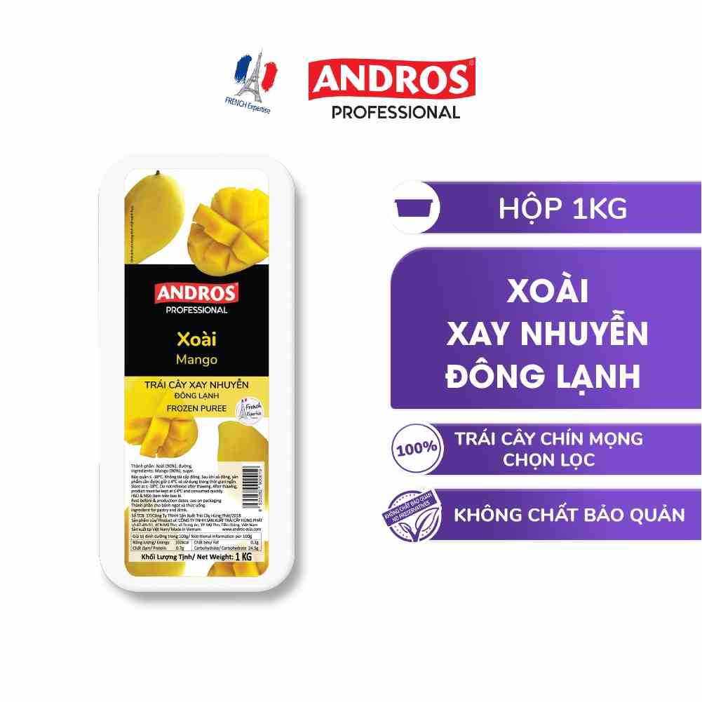 Xoài Xay Nhuyễn Đông Lạnh - Không chất bảo quản - ANDROS Frozen Puree - 1 KG - [Chỉ giao HCM]