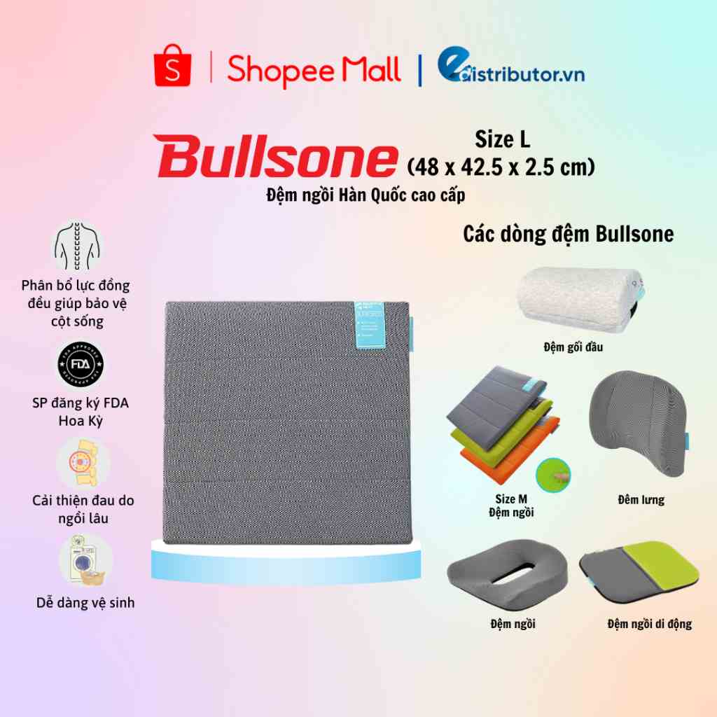 Đệm Ngồi Lót Ghế Xe Hơi, Văn Phòng Bullsone Cao Cấp Size (M, L, Plus+) - Gối Đầu/Đệm Lưng - Hàng chính hãng