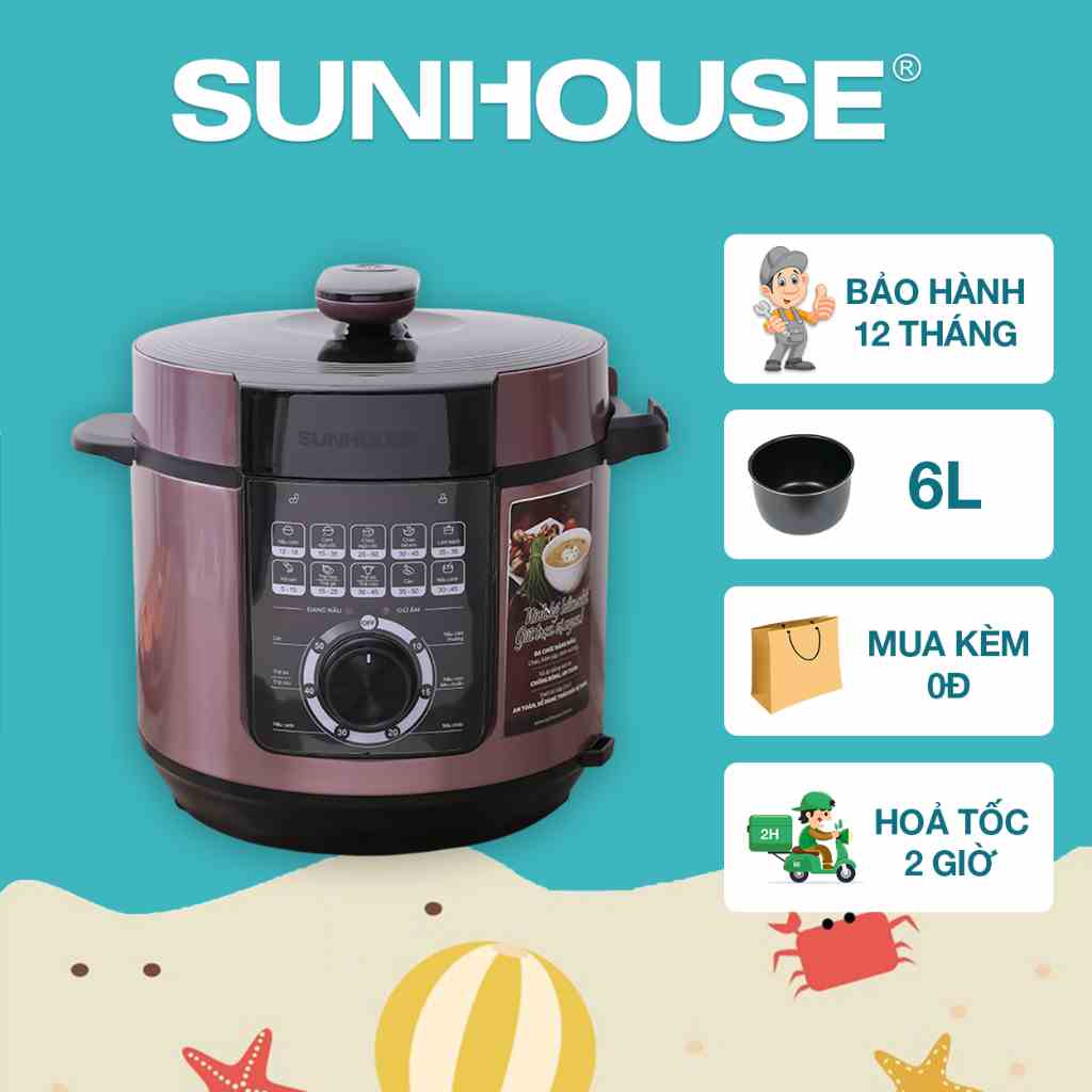 Nồi áp suất điện tử đa năng 6L SUNHOUSE SHD1657 - Bảo hành chính hãng 12 tháng