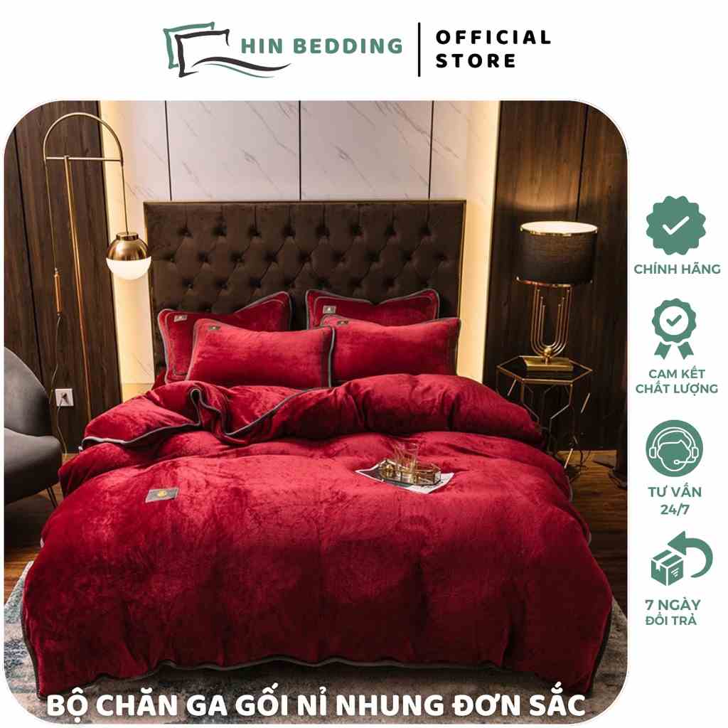 Bộ Chăn Ga Gối Nỉ Nhung Tuyết Cao Cấp HIN BEDDING Mềm Mịn Nhiều Mẫu Mới Miễn Phí Bo Chun