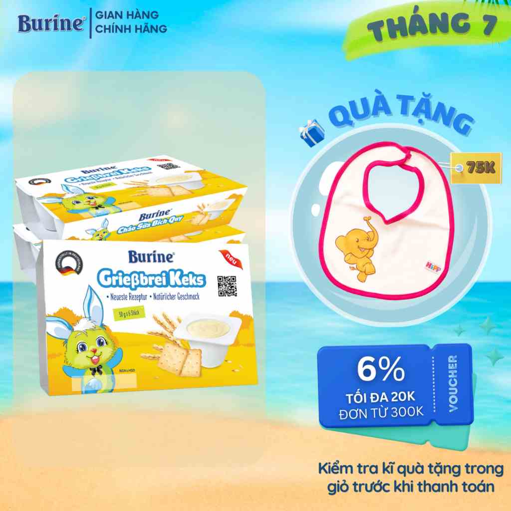 [Có Mix Vị] Combo 3 vỉ Cháo sữa ăn dặm Burine vị Bích quy dành cho bé từ 6 tháng tuổi - Nhập khẩu 100% từ Đức