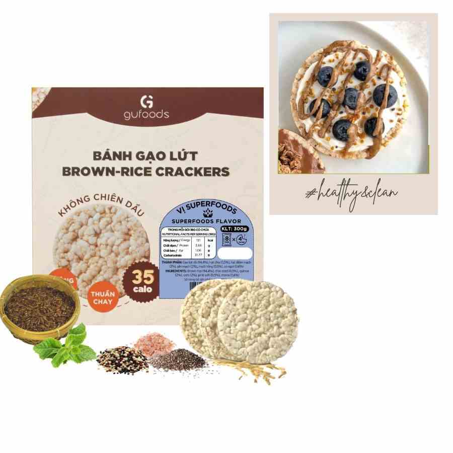 Bánh gạo lứt superfoods GUfoods - Mix siêu hạt chia + diêm mạch + yến mạch (300g/35g) - Ăn kiêng, Tập gym, Thực dưỡng