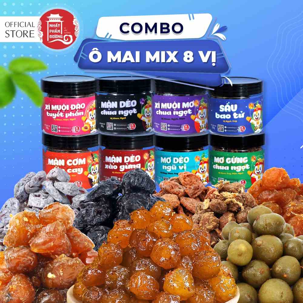 Combo 8 hộp ô mai xí muội mix vị Nhất Phẩm Đường 250g/hộp đầy đủ các vị đào, mơ, mận, sấu