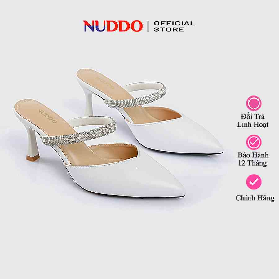 Giày Sục Nữ Cao Gót 7 Phân Mũi Nhọn, Guốc Sandal Nữ Quai Đá Thời Trang Cao 7cm NUDDO _NS09A