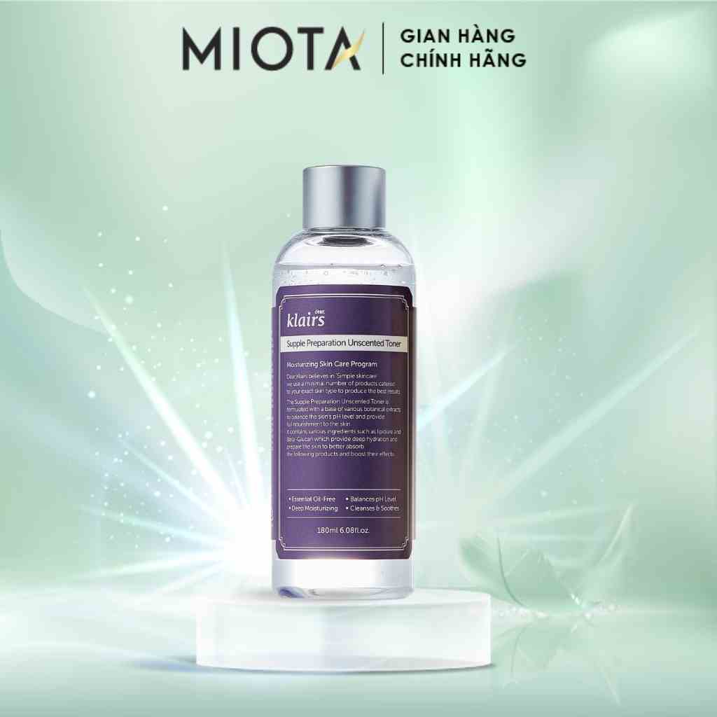 Nước hoa hồng không mùi dưỡng ẩm da và làm mềm da Klairs Supple Preparation Unscented 180ml