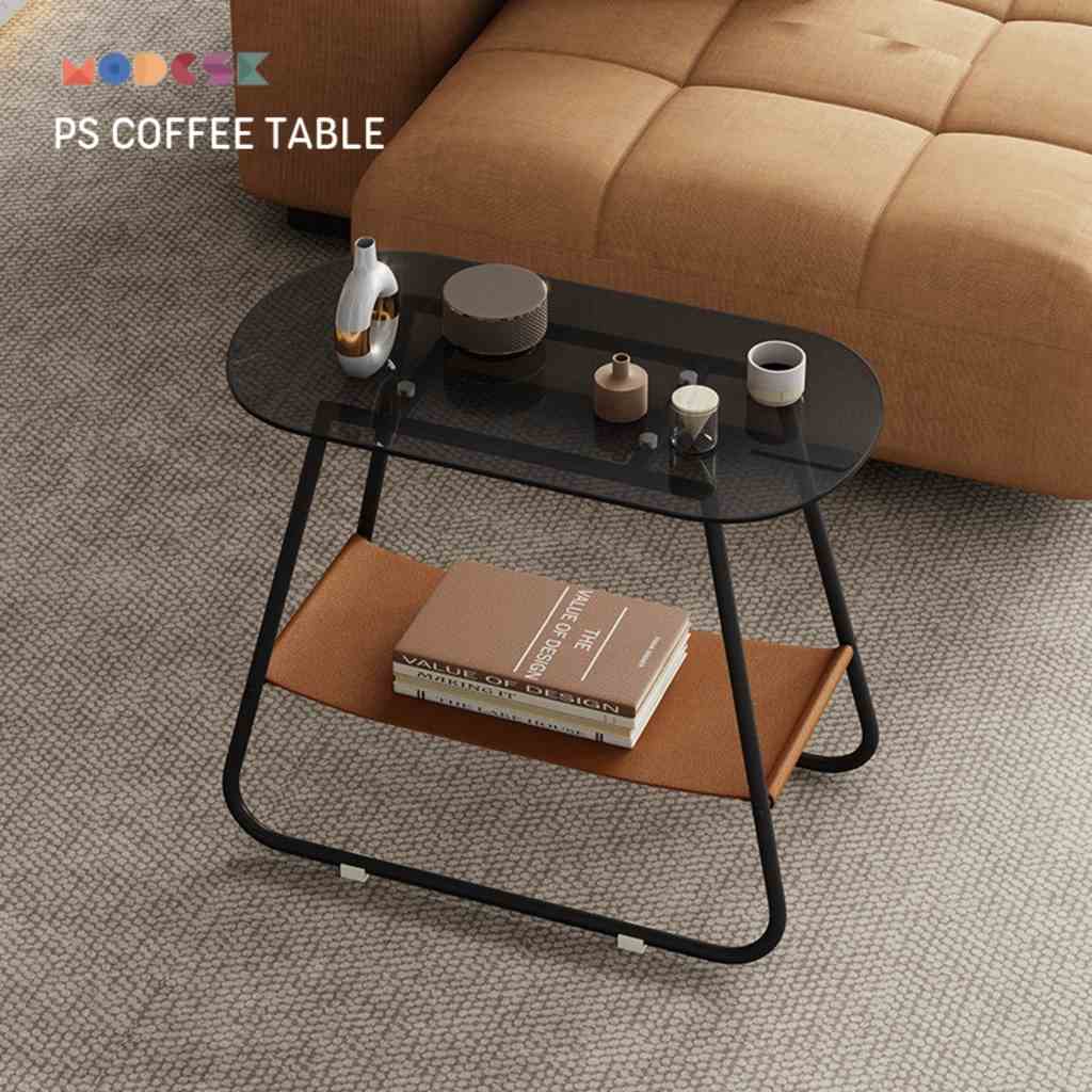 [Mã BMLTB200 giảm đến 100K đơn 499K] Bàn trà oval MODESK PS Coffee Table sắt sơn tĩnh điện Kính màu và da PU sang trọng