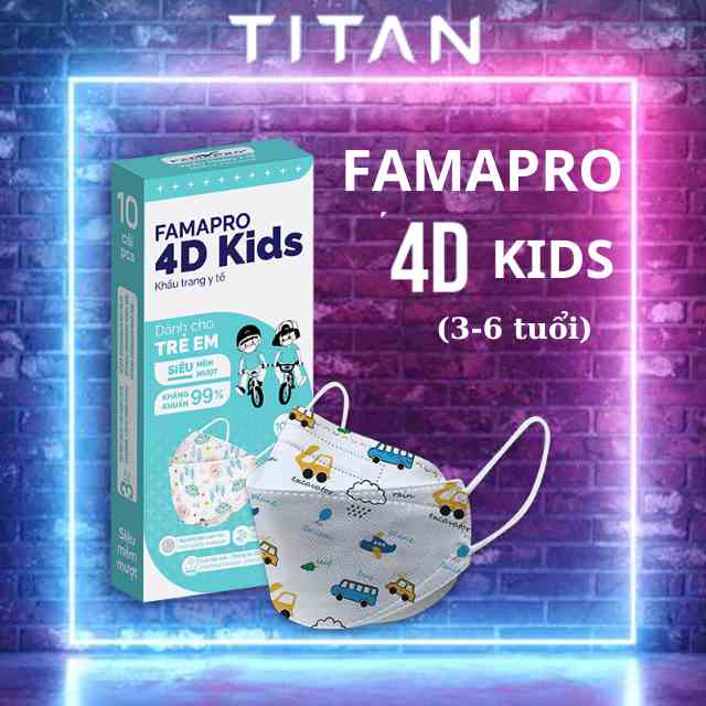 [Famapro 4D Kids - Bé 3~6 Tuổi] Khẩu trang 3 lớp kháng khuẩn cao cấp (10 cái/ hộp)