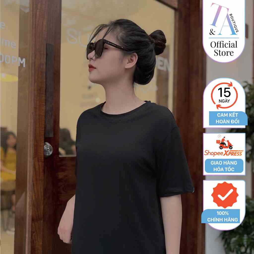 Áo thun nữ đen trơn Crew-Neck T-shirt chất vải mềm, thoáng mát, rộng rãi, thoải mái ChiDu - TA023