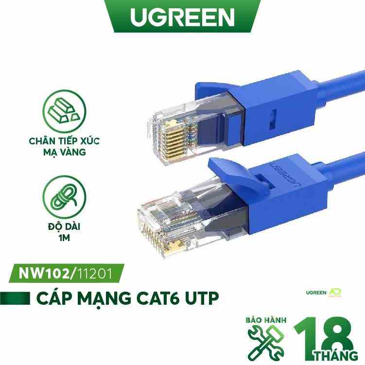 Dây mạng bấm sẵn 2 đầu Cat6 UTP Patch Cords UGREEN NW102 (xanh da trời) - Hàng phân phối chính hãng - Bảo hành 18 tháng