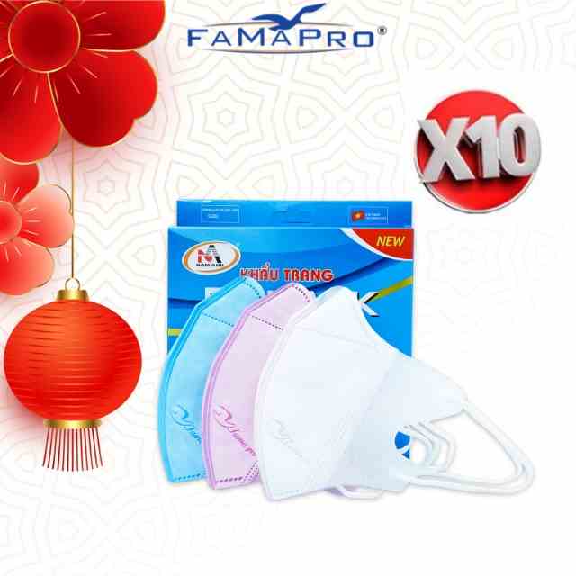 [COMBO 10  HỘP 5D MASK QUAI THUN]  khẩu trang y tế kháng khuẩn 3 lớp Famapro 5D Mask hộp 10 cái