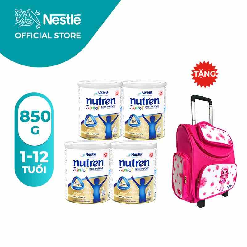 [MỚI][Tặng balo kéo màu hồng] Combo 4 lon sữa bột Nutren Junior 850g/lon