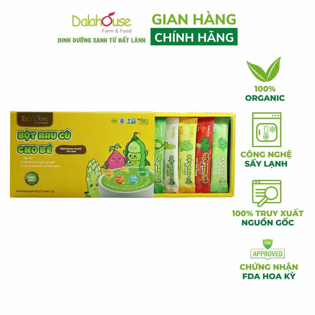 Combo bột rau cho bé nguyên chất Dalahouse công nghệ sấy lạnh tiêu chuẩn Châu Âu hộp 21 gói x 3 gr