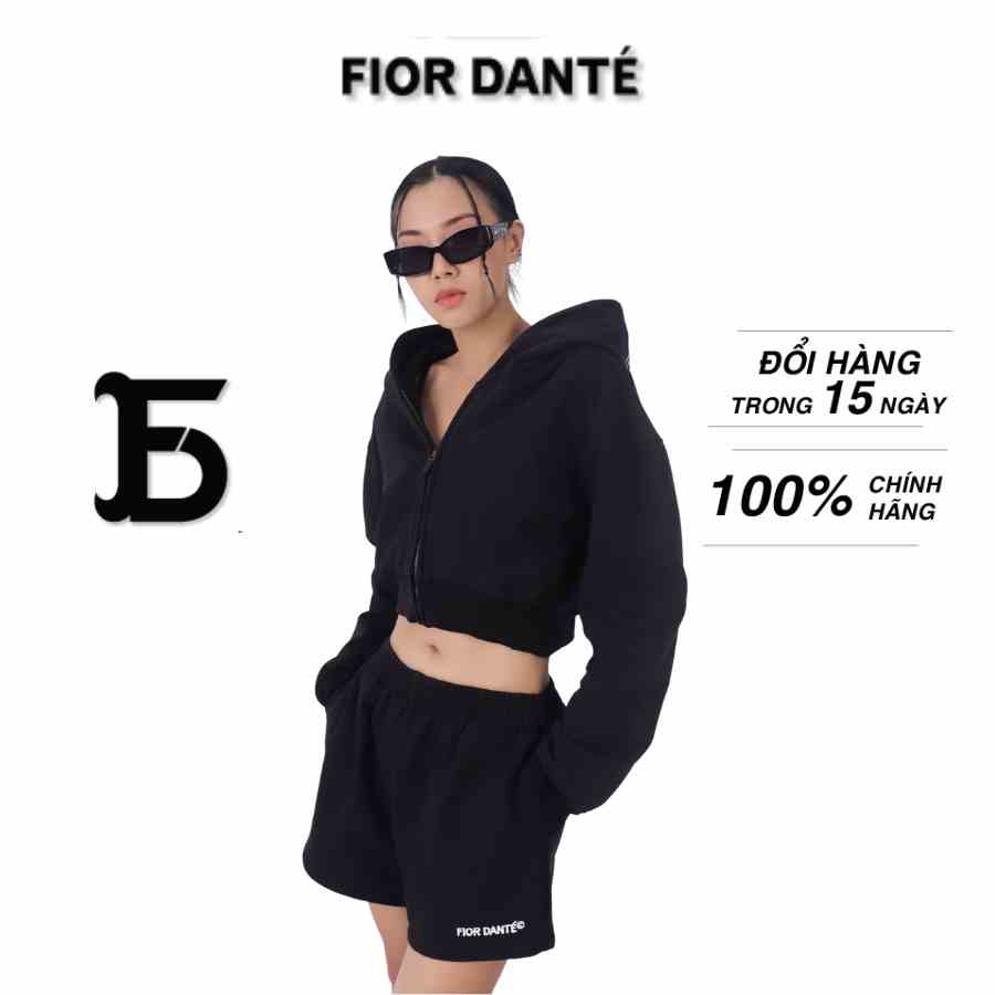 Quần Shorts Nữ Cao Cấp Local Brand Thêu LOGO FIOR DANTÉ  Form Rộng Màu Đen 100% Vải Cotton Thoáng Mát