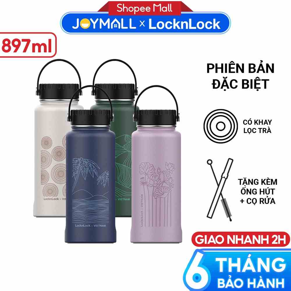 Bình giữ nhiệt LocknLock x Việt Nam phiên bản đặc biệt 897ml LHC4160 kèm cọ rửa và ống hút đầu Silicone - JoyMall