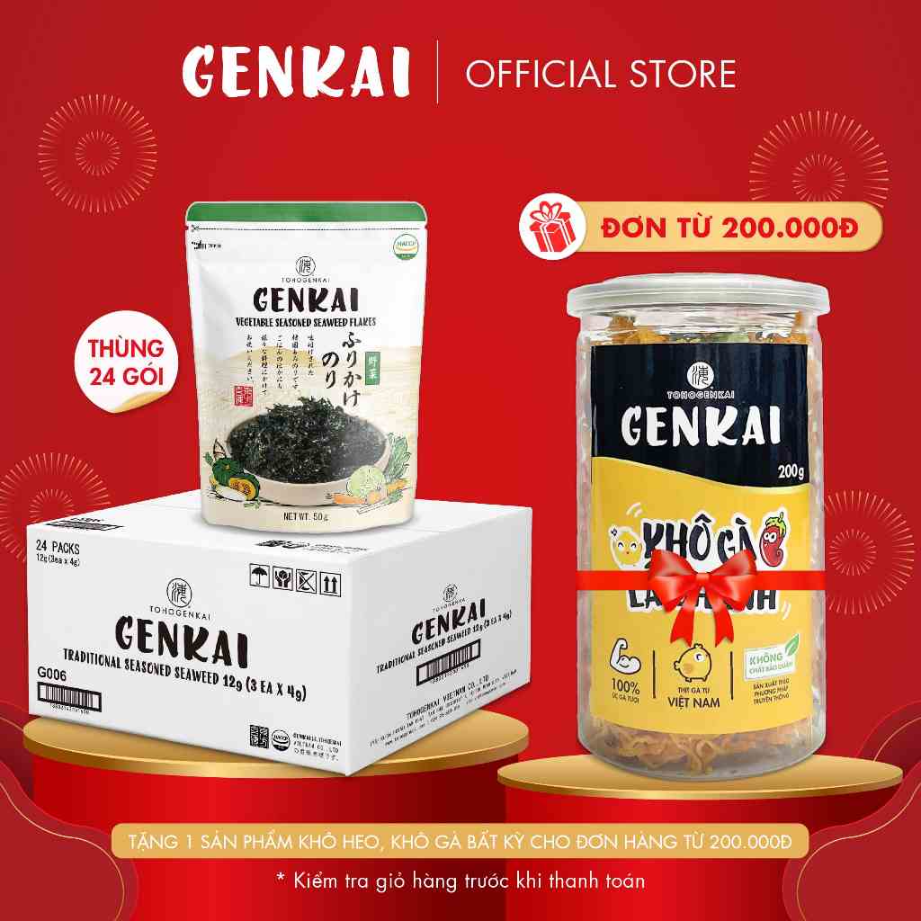 [Thùng] 24 gói Rong Biển Trộn Cơm GENKAI Rau củ 50g