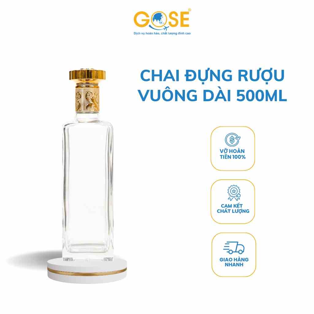 [Mã BMLTB35 giảm đến 35K đơn 99K] Chai thủy tinh đựng rượu 500ml GOSE dáng vuông nắp vàng cao cấp chiết thực phẩm