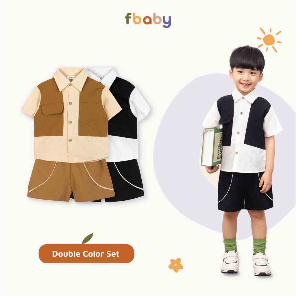 Bộ sơ mi hè bé trai áo phối màu vạt trước Fbaby - FB022