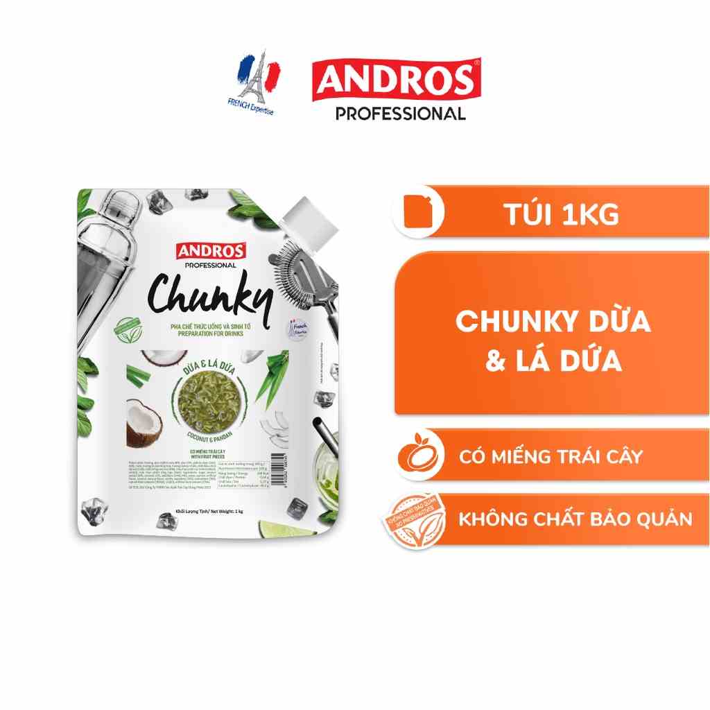 Mứt Trái Cây Pha Chế Dừa & dứa - Có miếng trái cây thật - ANDROS CHUNKY - 1kg