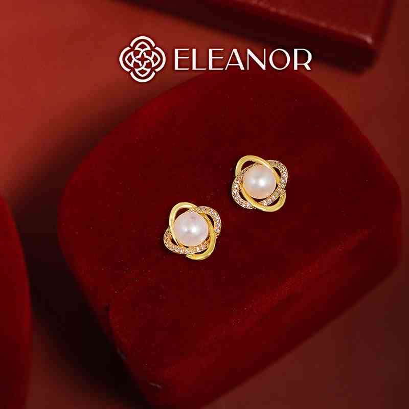 Bông tai nữ chuôi bạc 925 Eleanor Accessories đính đá viền xoắn ngọc trai nhân tạo phụ kiện trang sức 3277