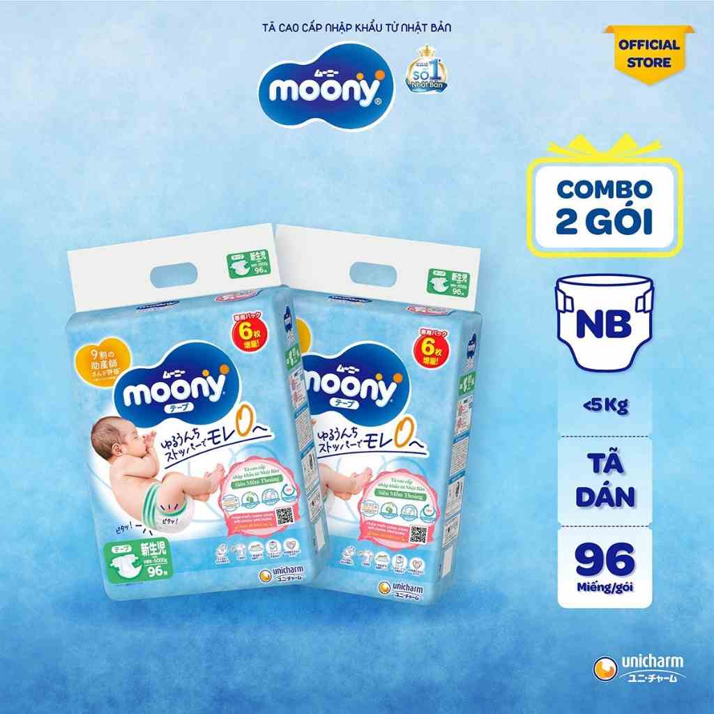 [CỘNG 6 MIẾNG] Combo 2 Tã dán Moony cao cấp Newborn 96 - Nhập khẩu từ Nhật Bản