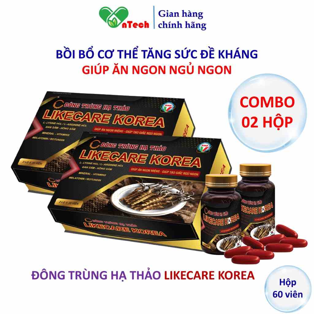 Đông trùng hạ thảo GoldWings LIKECARE KOREA Hỗ trợ ăn ngon ngủ tốt bồi bổ cơ thể tăng sức đề kháng hộp 60 viên