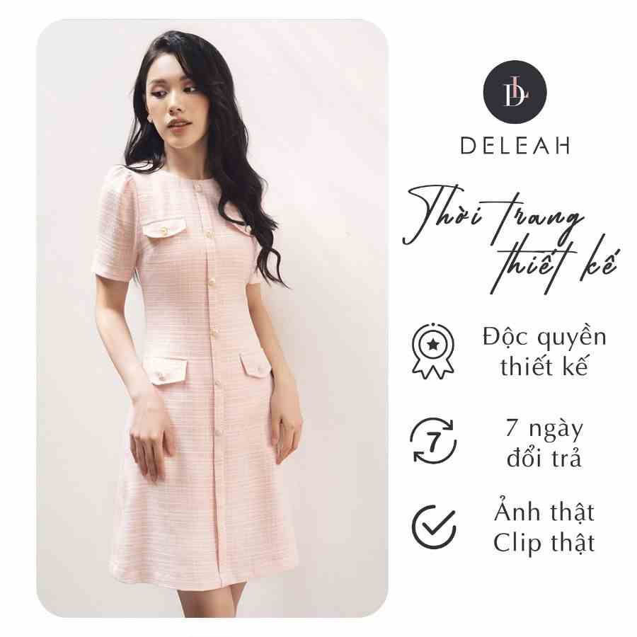 [Mã BMLTB200 giảm đến 100K đơn 499K] De Leah - Đầm Ôm A Tweed Nẹp Trước - Thời trang thiết kế