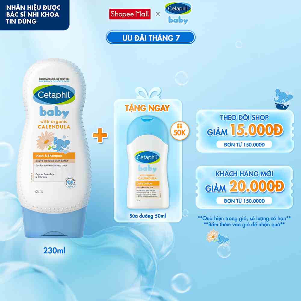 Sữa tắm gội dịu lành cho bé CETAPHIL BABY WASH & SHAMPOO WITH ORGANIC CALENDULA 230ML