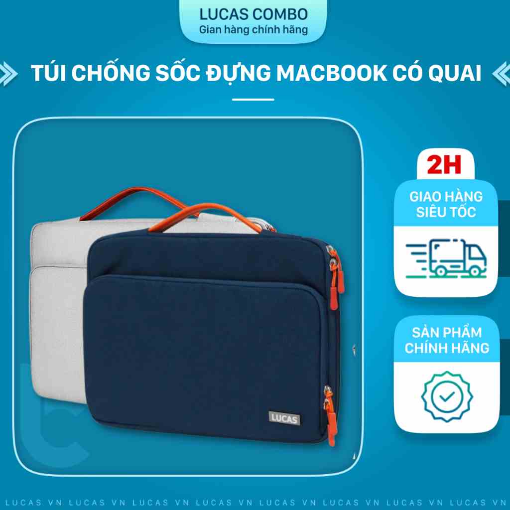 Túi Chống Sốc, Chống Nước Macbook/Laptop Lucas Plus Có Quai Xách, Ngăn Đựng Phụ Kiện Riêng Tiện Lợi