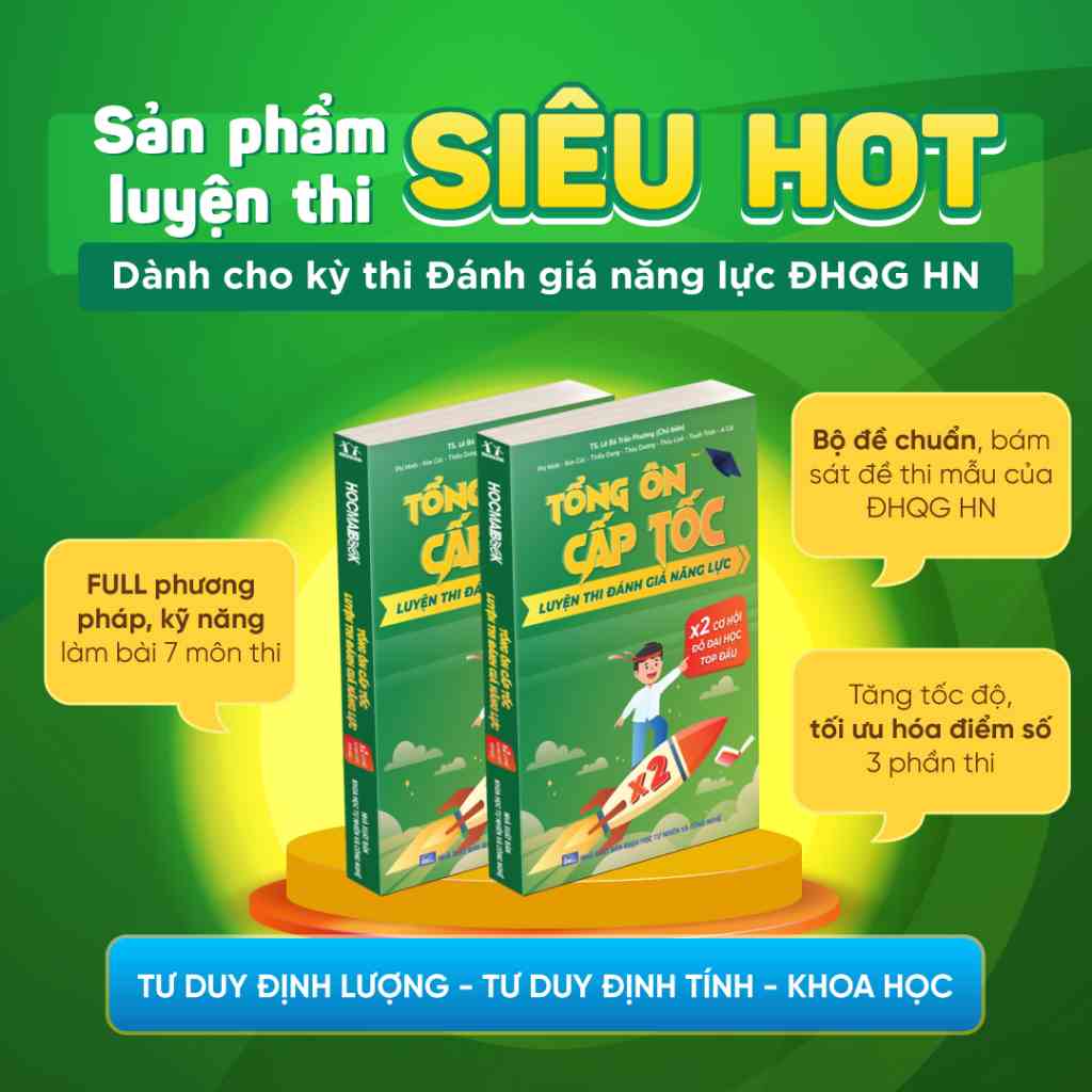 Sách - Combo 2 cuốn Tổng ôn cấp tốc luyện thi Đánh giá năng lực (Theo cấu trúc đề thi của ĐHQGHN)