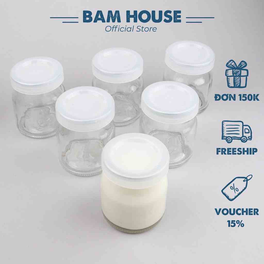 Hủ thuỷ tinh sữa chua 100ml Bam House chịu nhiệt tốt có nắp đậy cao cấp HSC01