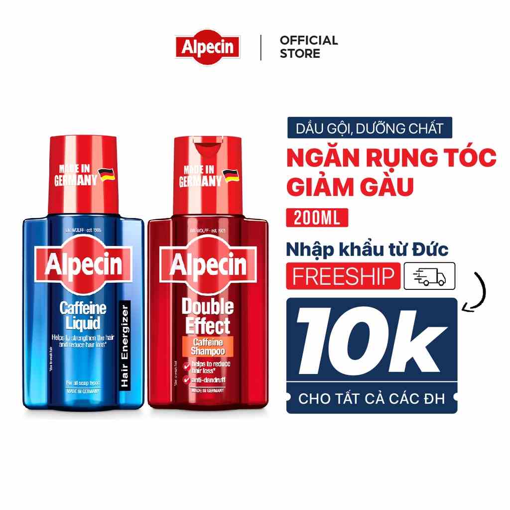 Combo Dầu gội sạch gàu ngăn rụng tóc Caffeine Alpecin Double Effect 200ml và Dưỡng chất Caffeine Alpecin Liquid 200ml