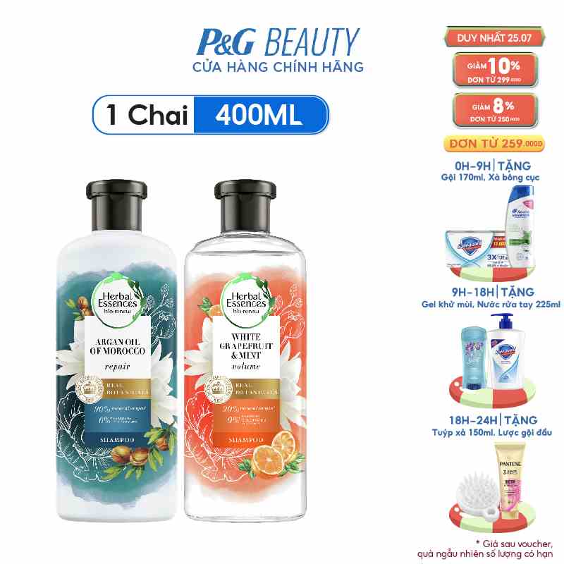 Dầu Gội HERBAL ESSENCES chai 400ml Bưởi và Bạc Hà / Argan Oil