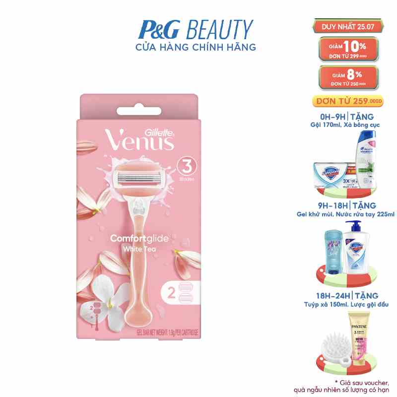 Bộ dao cạo nữ và 2 đầu dao Gillette Venus Comfortglide White Tea