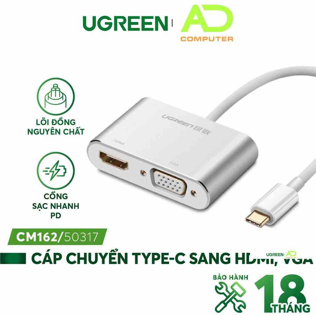 Bộ chuyển đổi USB Type C sang HDMI và VGA dài 15cm UGREEN MM123