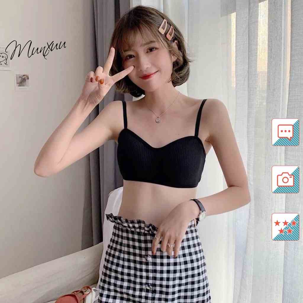 Áo bra nữ hai dây MUNXUU có mút ngực vải cotton co dãn -BR10