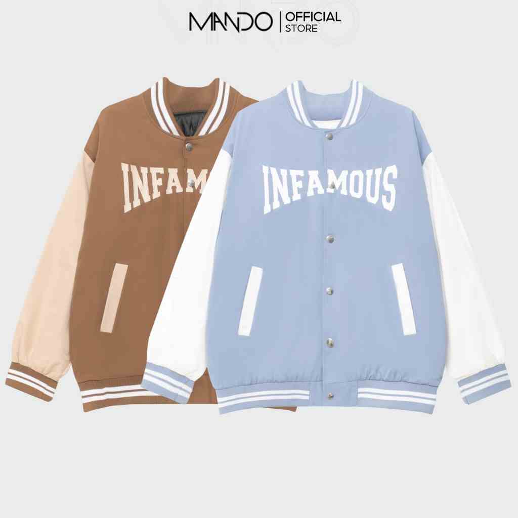 Áo Khoác Bomber Varsity Nam MANDO Vải Gió Phối Tay Form Rộng Phong Cách Unisex Thời Trang Hàn Quốc BOB010