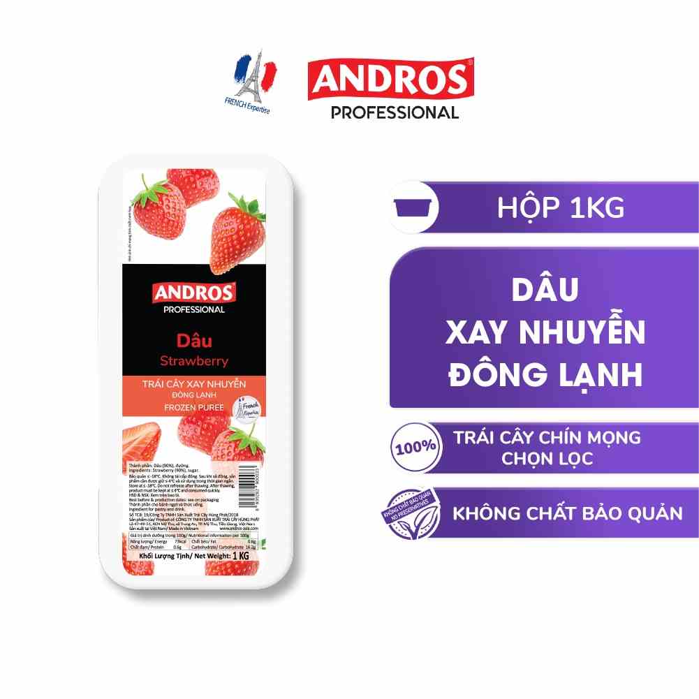 Dâu Xay Nhuyễn Đông Lạnh - Không chất bảo quản - ANDROS Frozen Puree - 1 KG - [Chỉ giao HCM]