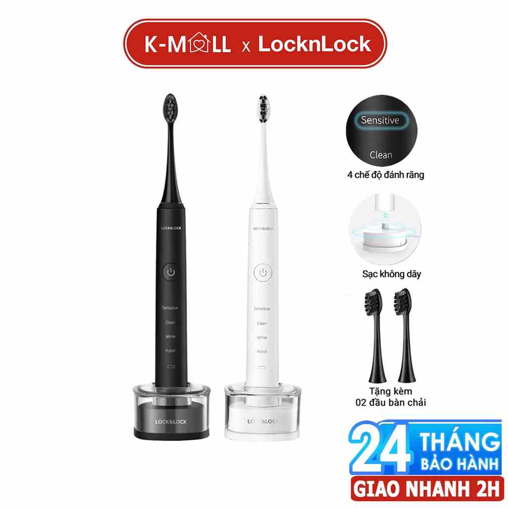 Bàn chải điện LocknLock sạc không dây, chống nước, đèn led thông minh tặng 2 đầu chải ENR346 - K-MALL