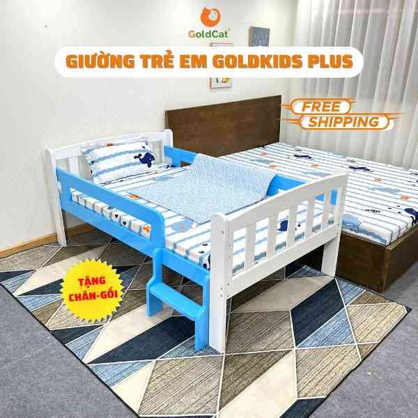 Giường Ghép Cho Bé Goldkids Plus Xanh Thiết Kế Cầu Thang Chất Liệu Gỗ Quế Tự Nhiên, An Toàn, Dùng Từ 3-15Y-GOLDCAT PK01