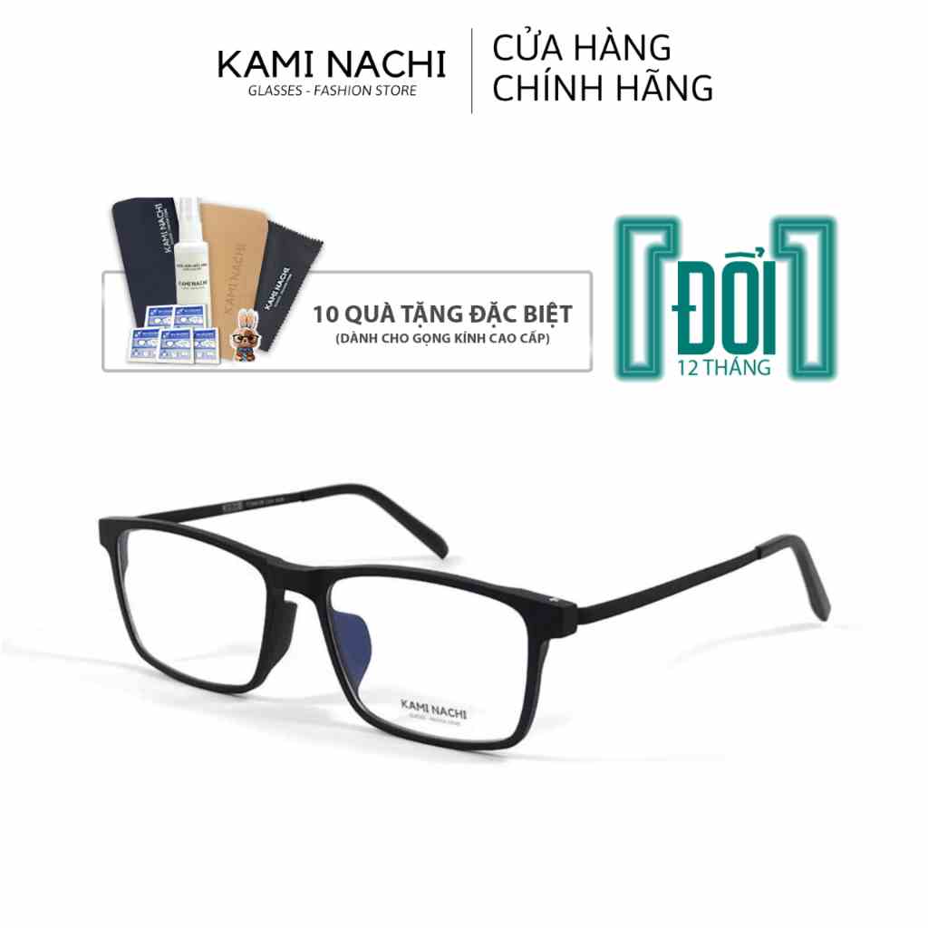 Gọng kính Titanium đen nhám dáng vuông thanh mảnh KAMI NACHI phong cách tối giản vuông Size M