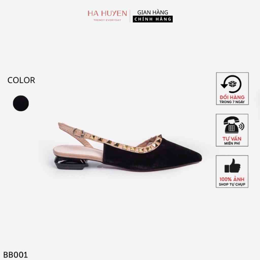 [Mã BMLTB200 giảm đến 100K đơn 499K] Giày búp bê nữ Hà Huyền Shoes chất nhung đinh tán khoét eo sang chảnh - BB001