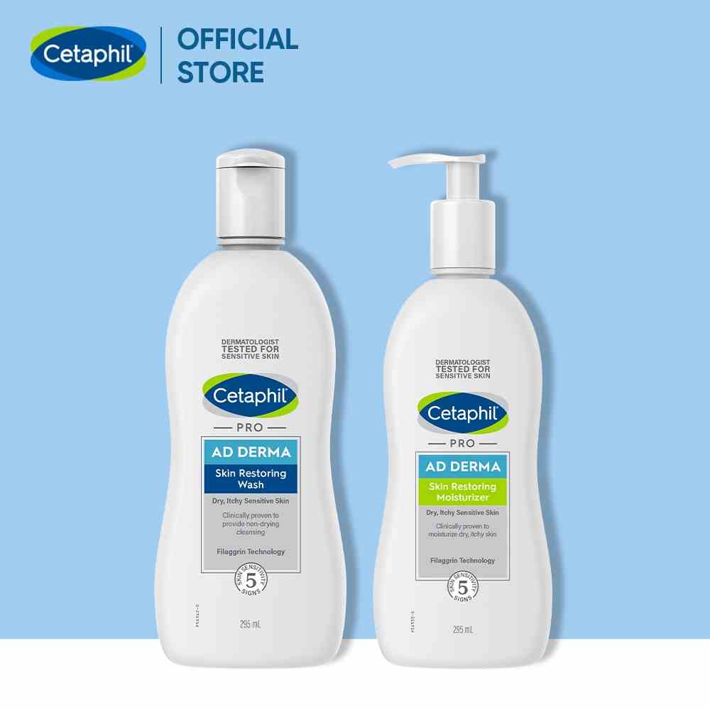 Combo Sữa tắm và Kem dưỡng cho viêm da cơ địa Cetaphil Pro AD Derma Wash 295ml + Cetaphil Pro AD Derma Moisturizer 295ml