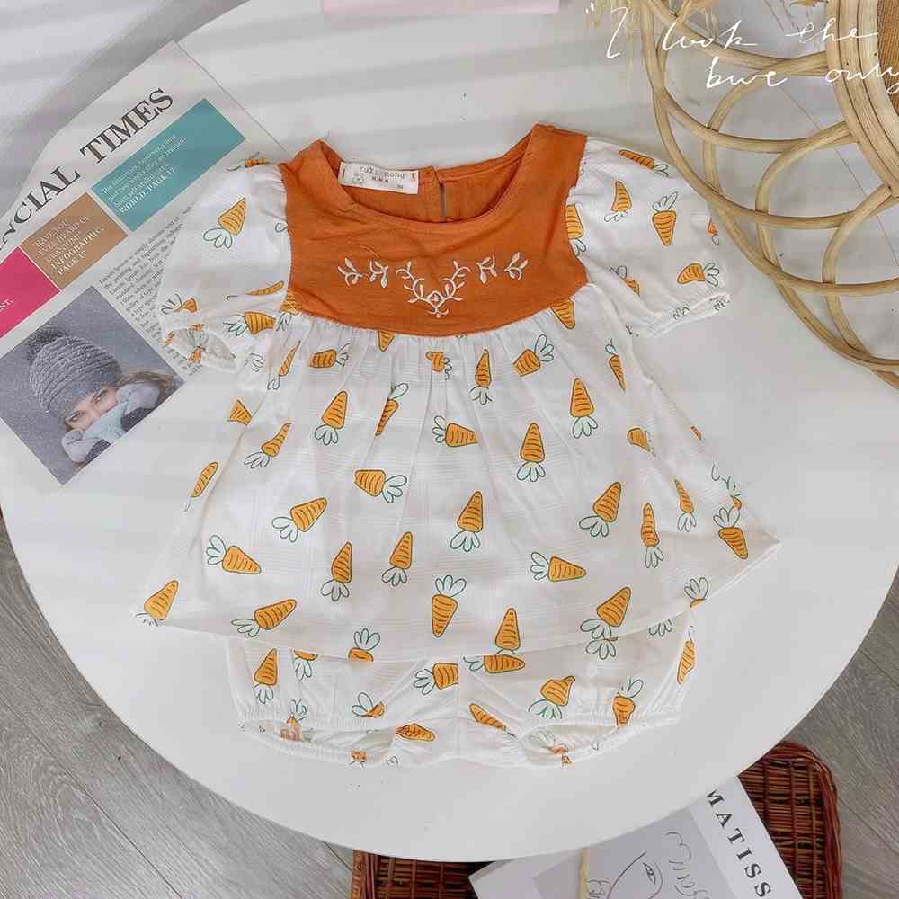 Set Bộ Đồ Sơ Sinh Bé Gái Baby Doll Chất Liệu Line Xước Tay Bồng Công Chúa Size 6-16kg - Babi mama HM02