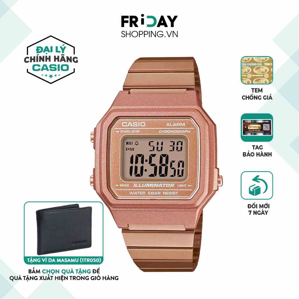 Đồng hồ điện tử Casio nữ đeo tay dây kim loại mặt vuông chống nước B650WC-5ADF chính hãng Fridayshopping