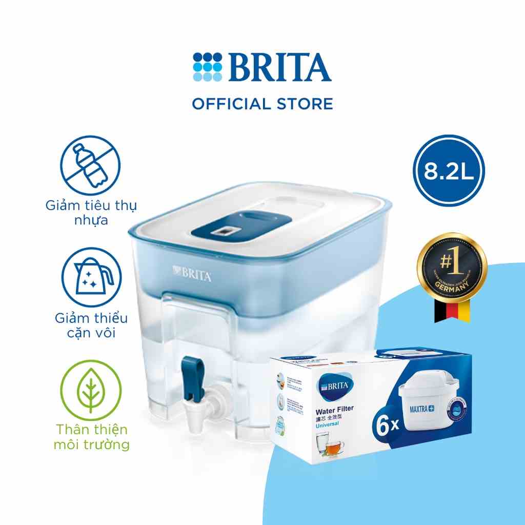 Combo Bình lọc nước BRITA Flow 8.2L kèm Hộp 6 lõi lọc BRITA Maxtra Plus Chính Hãng