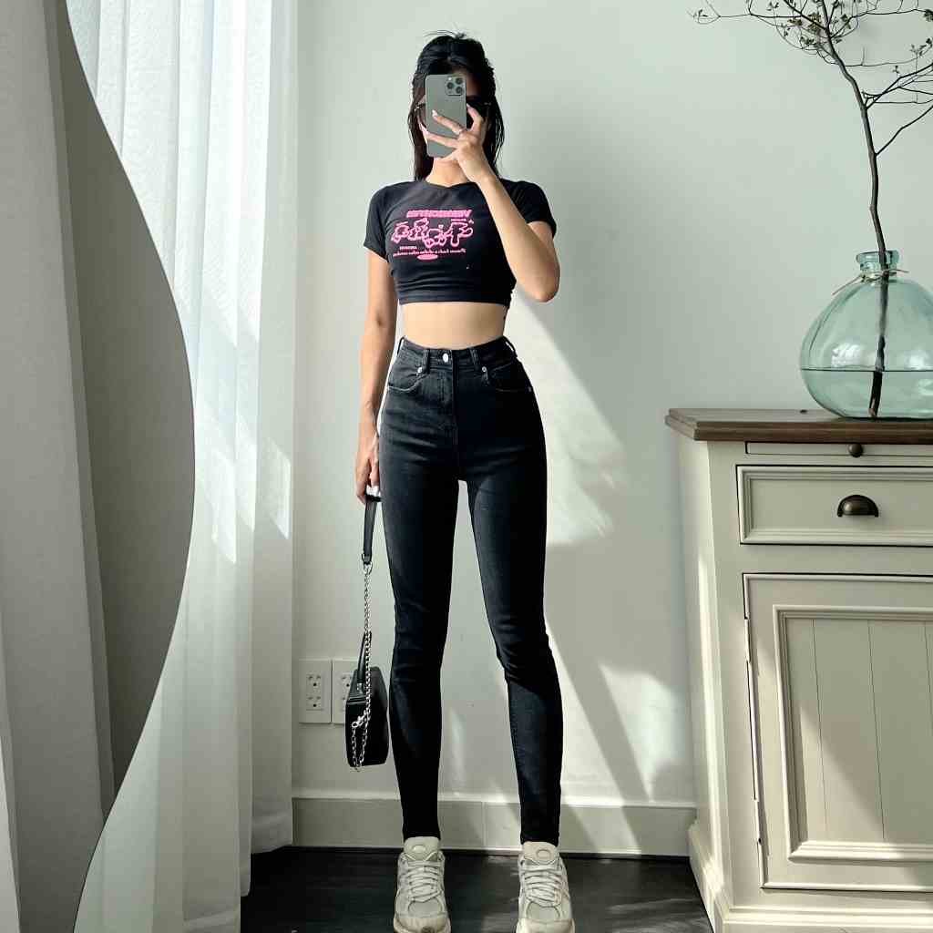 Quần skinny jean màu đen co giãn tôn dáng màu đen Callene (XK526)