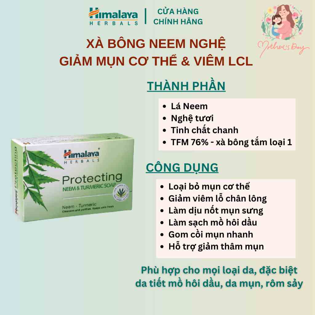 Xà phòng giảm mụn cơ thể từ lá neem Himalaya Neem Turmeric Soap 75g