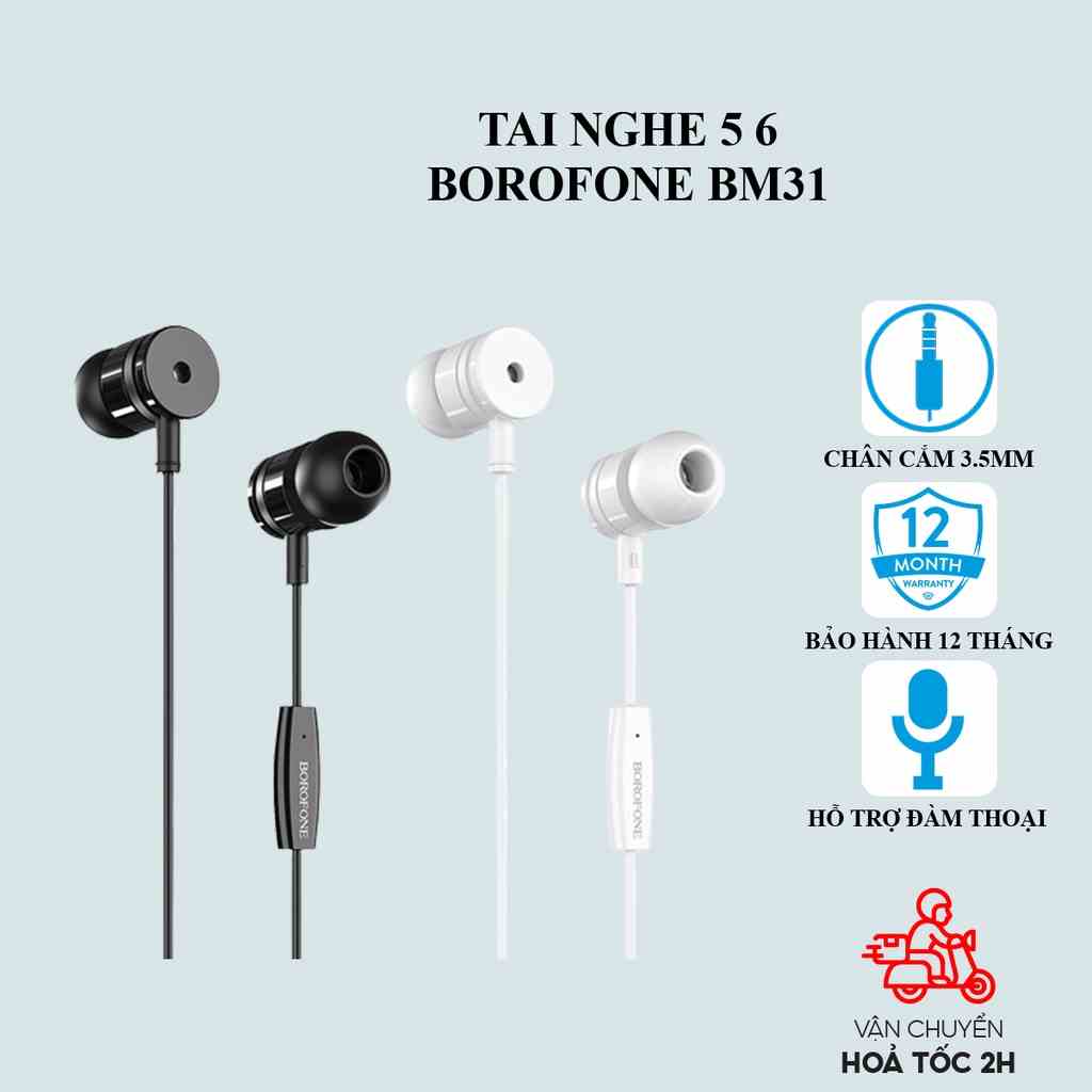 Tai nghe IP 6 Borofone BM31 chân 3,5mm tương thích 5,5S,6,6S,6 Plus, 6S Plus, Android