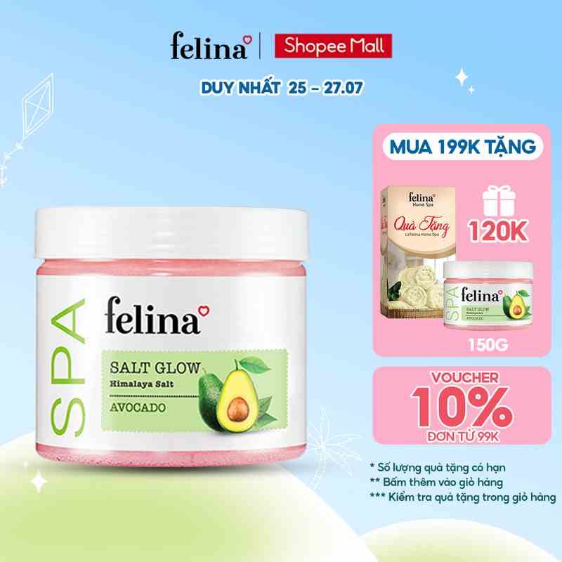 Muối tắm tẩy tế bào chết body Felina Home Spa muối hồng Himalaya 100g/500g dành cho da mụn