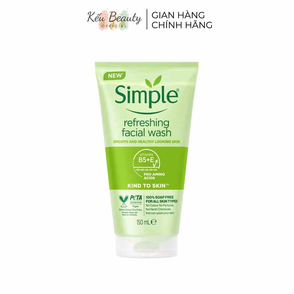 Sữa rửa mặt Simple Gel Kind To Skin Facial Wash làm sạch da, dưỡng ẩm và kiềm dầu 150ml